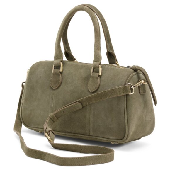 MADE IN INDIA Suede East West Satchel Barrel - Picture 3 of 3